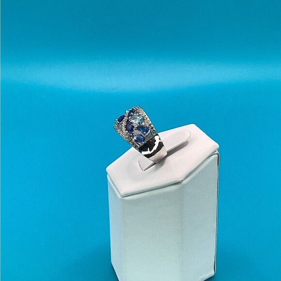 Sterling Silver (925) Wide Sparkly Blue Eternity Band - Picture 7 of 17